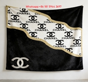 Chanel Black White Gold Trim Flannel Sofa Throw Blanket IMG_7255